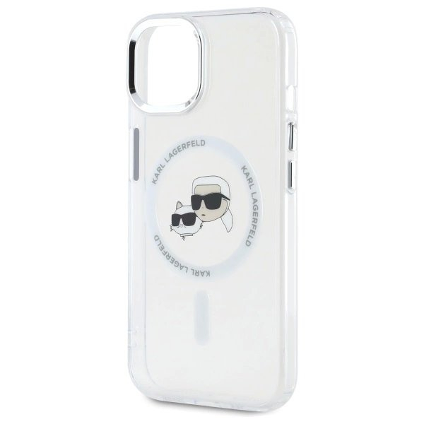 iPhone 15 Karl Lagerfeld IML Metal Karl&Choupette Head MagSafe dėklas - baltas 5