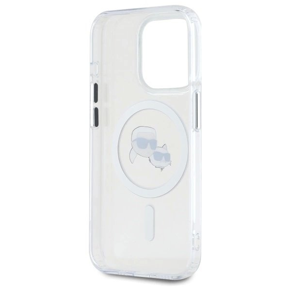 iPhone 15 Pro Karl Lagerfeld IML Metal Karl&Choupette Head MagSafe dėklas - baltas 6