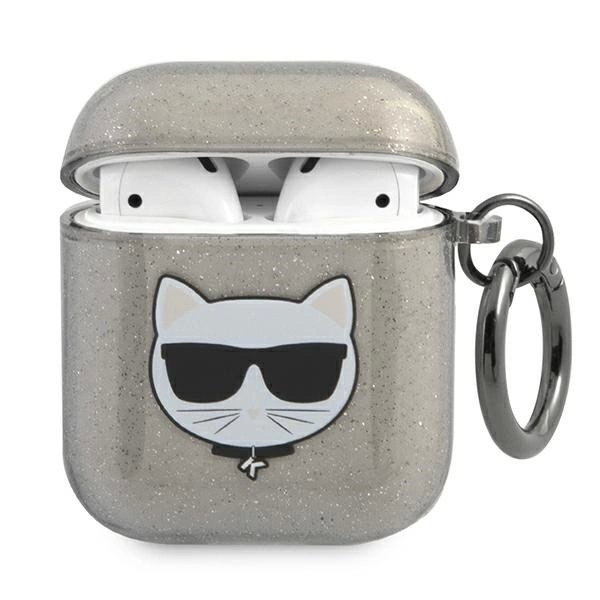 Karl Lagerfeld KLA2UCHGK AirPods 1/2 cover Juodas/Juodas Glitter Choupette