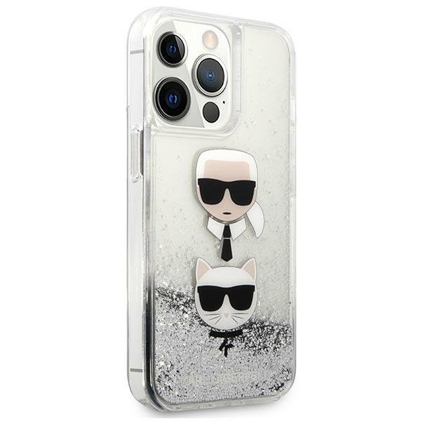 Originalus Karl Lagerfeld dėklas KLHCP13LKICGLS iPhone 13 Pro / 13 6.1 Sidabrinis Liquid Glitter Karl & Choupette Head 3 Originalus Karl Lagerfeld dėklas KLHCP13LKICGLS iPhone 13 Pro / 13 6.1 Sidabrinis Liquid Glitter Karl & Choupette Head 3