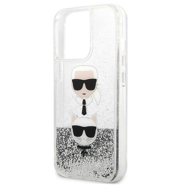 Originalus Karl Lagerfeld dėklas KLHCP13LKICGLS iPhone 13 Pro / 13 6.1 Sidabrinis Liquid Glitter Karl & Choupette Head 5 Originalus Karl Lagerfeld dėklas KLHCP13LKICGLS iPhone 13 Pro / 13 6.1 Sidabrinis Liquid Glitter Karl & Choupette Head 5