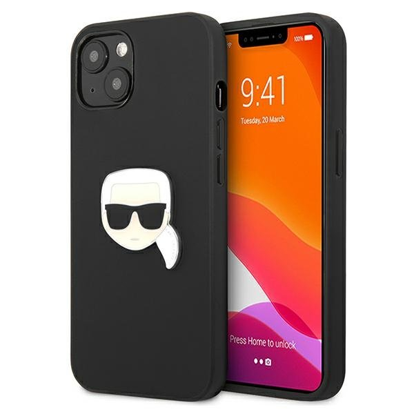 Originalus Karl Lagerfeld dėklas KLHCP13SPKMK iPhone 13 mini 5,4" Juodas Leather Ikonik Karl`s Head Metal Originalus Karl Lagerfeld dėklas KLHCP13SPKMK iPhone 13 mini 5,4" Juodas Leather Ikonik Karl`s Head Metal