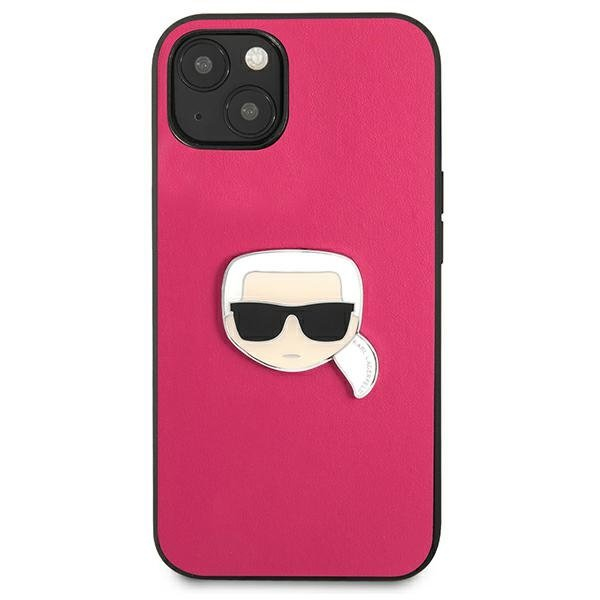 Originalus Karl Lagerfeld dėklas KLHCP13SPKMP iPhone 13 mini 5,4" Rožinis Leather Ikonik Karl`s Head Metal 2