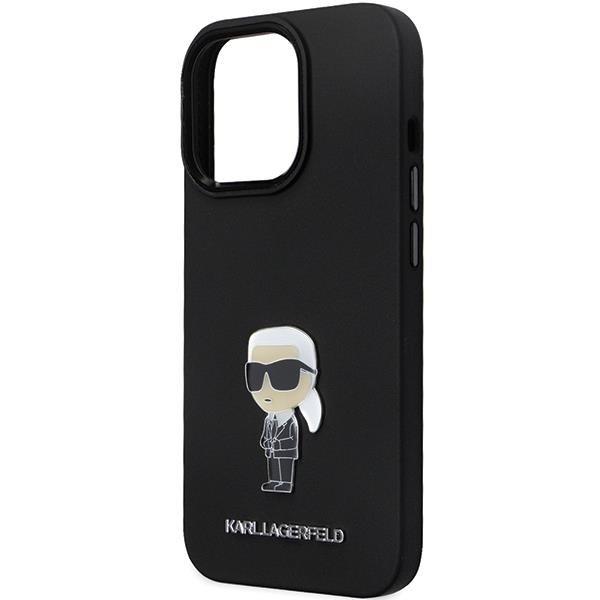 Originalus dėklas Karl Lagerfeld KLHCP14LSMHKNPK case skirta iPhone 14 Pro - Juodas Silicone Ikonik Metal Pin 5 Originalus dėklas Karl Lagerfeld KLHCP14LSMHKNPK case skirta iPhone 14 Pro - Juodas Silicone Ikonik Metal Pin 5