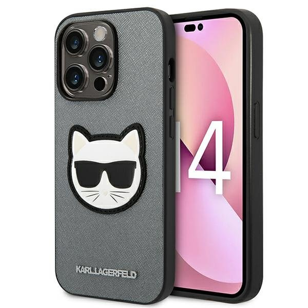 Dėklas Karl Lagerfeld Saffiano Choupette Head Patch KLHCP14XSAPCHG iPhone 14 Pro Max Sidabrinis Dėklas Karl Lagerfeld Saffiano Choupette Head Patch KLHCP14XSAPCHG iPhone 14 Pro Max Sidabrinis