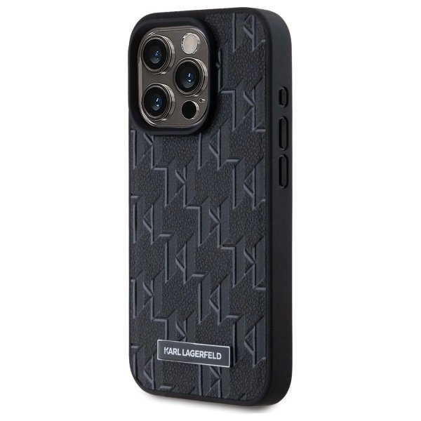 iPhone 15 Pro – Karl Lagerfeld Leather Monogram Metal Logo MagSafe dėklas - Juodas 1