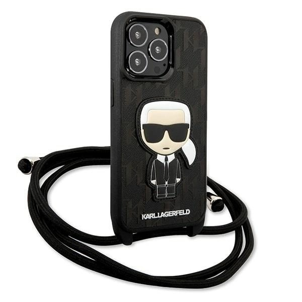 Karl Lagerfeld Odinis Monogram Patch and Cord Iconik Dėklas skirtas iPhone 13 Pro / 13 - Juodas 2 Karl Lagerfeld Odinis Monogram Patch and Cord Iconik Dėklas skirtas iPhone 13 Pro / 13 - Juodas 2