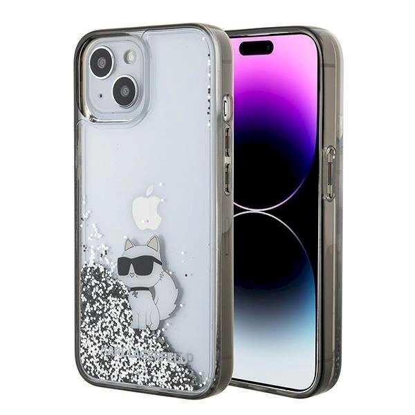 Karl Lagerfeld Liquid Glitter Choupette dėklas skirtas iPhone 15 - Permatomas Karl Lagerfeld Liquid Glitter Choupette dėklas skirtas iPhone 15 - Permatomas