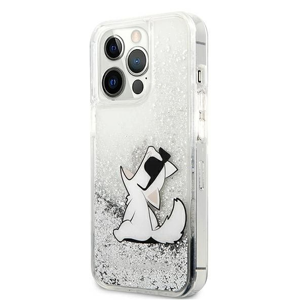 Karl Lagerfeld Liquid Glitter Choupette Fun Dėklas skirtas iPhone 13 Pro Max 6.7&quot; - Sidabrinis 1