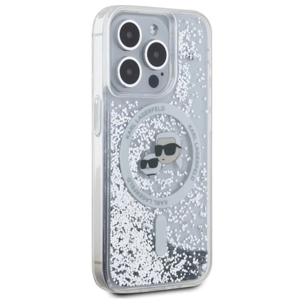 iPhone 15 Pro Max – Karl Lagerfeld Liquid Glitter Karl & Choupette Head MagSafe dėklas - Skaidrus 3