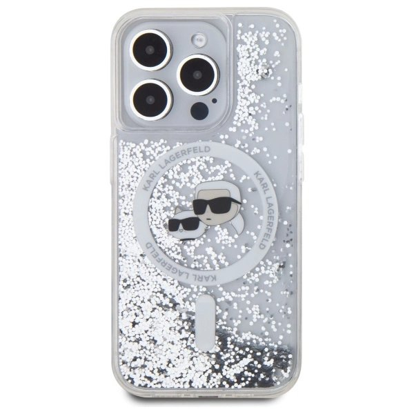 iPhone 15 Pro – Karl Lagerfeld Liquid Glitter Karl & Choupette Head MagSafe dėklas - Skaidrus 2