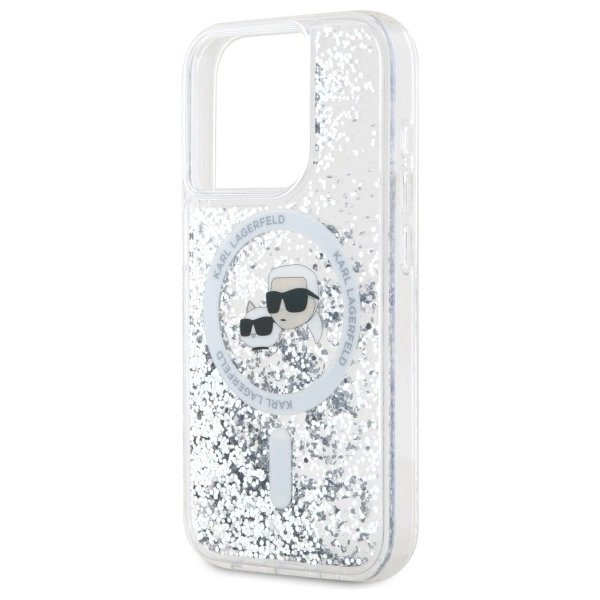 iPhone 15 Pro – Karl Lagerfeld Liquid Glitter Karl & Choupette Head MagSafe dėklas - Skaidrus 5