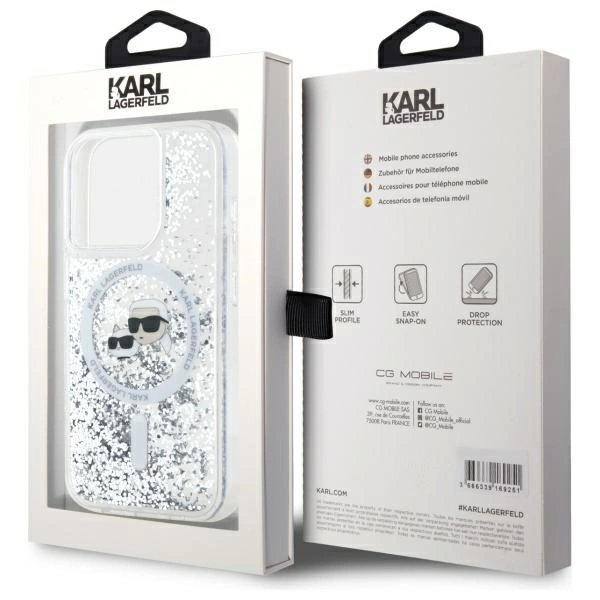 iPhone 15 Pro – Karl Lagerfeld Liquid Glitter Karl & Choupette Head MagSafe dėklas - Skaidrus 7