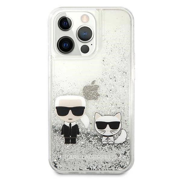 Karl Lagerfeld Liquid Glitter Karl&Choupette Dėklas skirtas iPhone 13 Pro / 13 6.1" - Sidabrinis 2