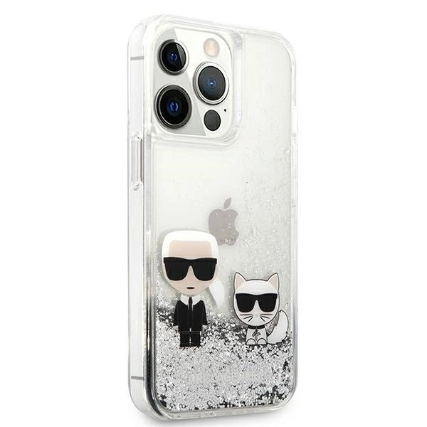 Karl Lagerfeld Liquid Glitter Karl&Choupette Dėklas skirtas iPhone 13 Pro Max 6.7&quot; - Sidabrinis 3
