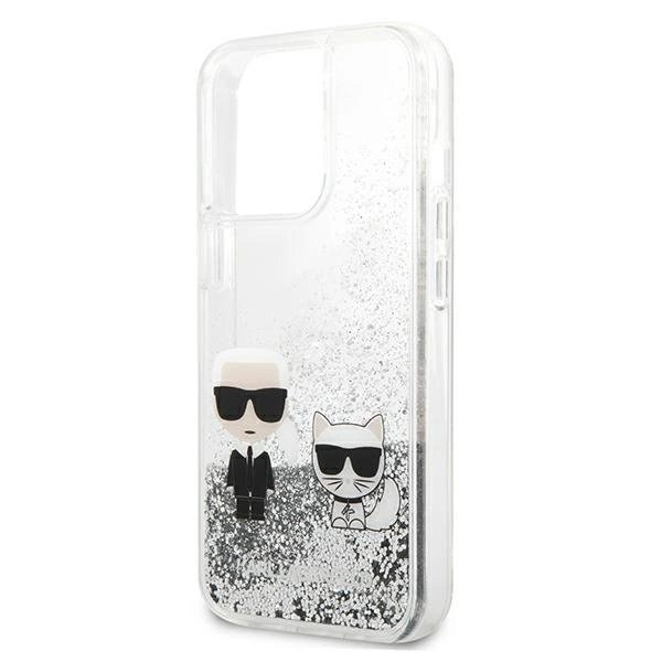 Karl Lagerfeld Liquid Glitter Karl&Choupette Dėklas skirtas iPhone 13 Pro Max 6.7&quot; - Sidabrinis 5