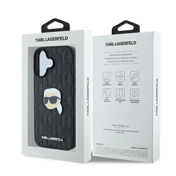 iPhone 16 Karl Lagerfeld Monogram Karl Head Pin dėklas – juodas 7