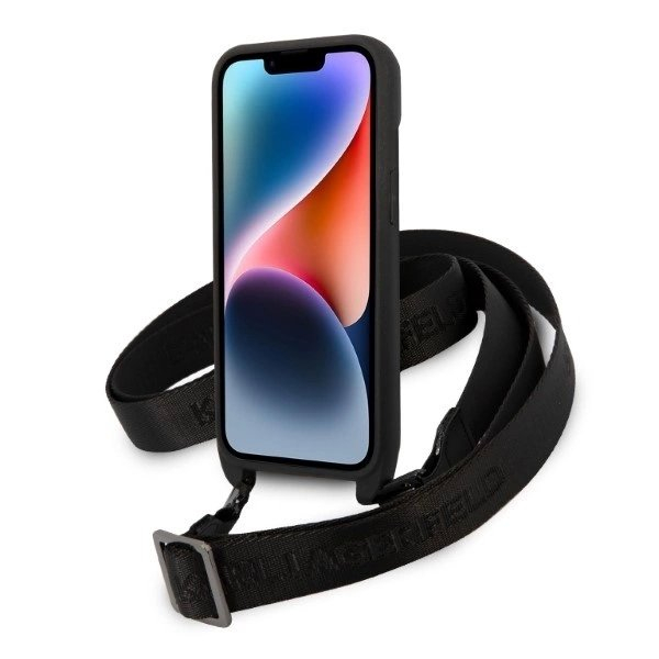 Karl Lagerfeld Monogram Plaque Logo Strap Dėklas skirtas iPhone 14 / 15 / 13 6.1&quot; - Juodas 3