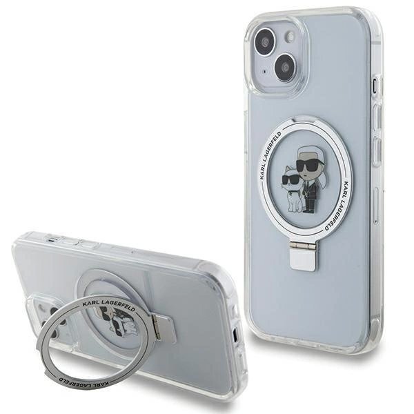 Dėklas Karl Lagerfeld Ring Stand Karl&Choupette MagSafe dėklas skirtas iPhone 14 / 15 / 13 - Baltas Dėklas Karl Lagerfeld Ring Stand Karl&Choupette MagSafe dėklas skirtas iPhone 14 / 15 / 13 - Baltas