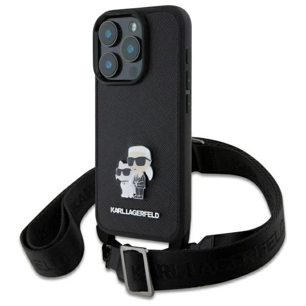 Dėklas Karl Lagerfeld Saffiano KarlChoupette Metal Pin CBDY Strap iPhone 16 Pro - Juodas Dėklas Karl Lagerfeld Saffiano KarlChoupette Metal Pin CBDY Strap iPhone 16 Pro - Juodas