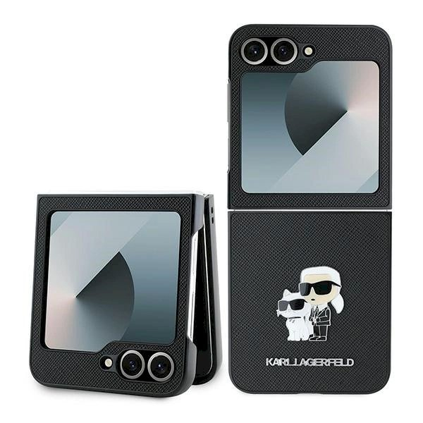 Karl Lagerfeld Saffiano Metal Pin Dėklas Samsung Galaxy Z Flip 6 - juodas Karl Lagerfeld Saffiano Metal Pin Dėklas Samsung Galaxy Z Flip 6 - juodas