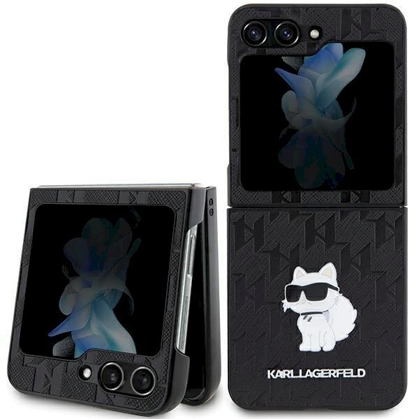 Dėklas Karl Lagerfeld Saffiano Monogram Choupette Pin case for Samsung Galaxy Z Flip 5 - Juodas Dėklas Karl Lagerfeld Saffiano Monogram Choupette Pin case for Samsung Galaxy Z Flip 5 - Juodas