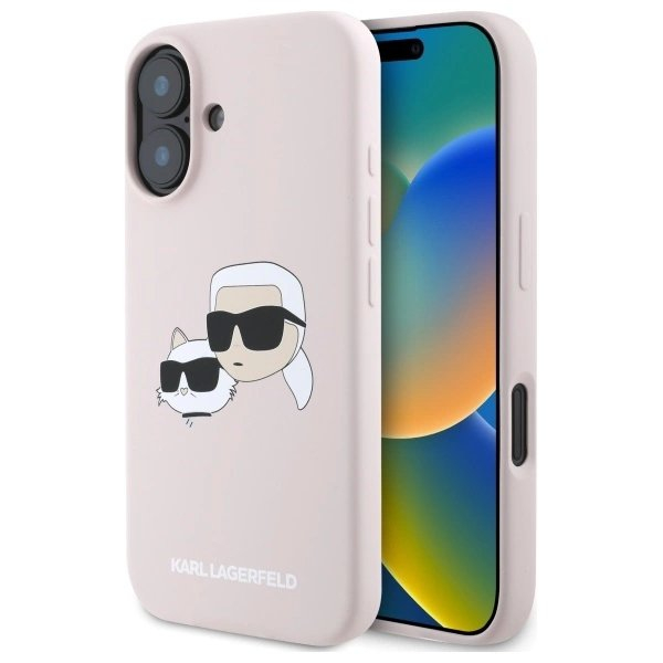 Karl Lagerfeld Silikoninis Dėklas Heads Print MagSafe skirtas iPhone 16 - Rožinis