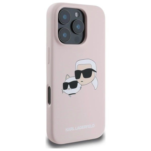 Karl Lagerfeld Silikoninis Dėklas Heads Print MagSafe skirtas iPhone 16 Pro - Rožinis 3