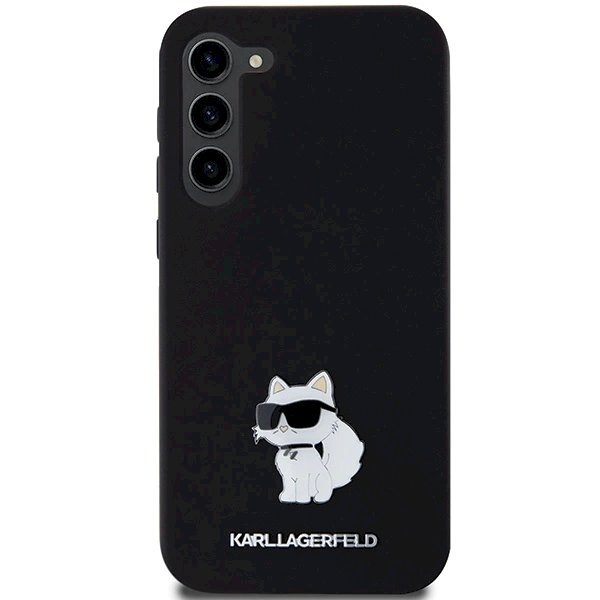 Karl Lagerfeld Silicone Choupette Metal Pin dėklas Samsung Galaxy S24+ - Juodas 2 Karl Lagerfeld Silicone Choupette Metal Pin dėklas Samsung Galaxy S24+ - Juodas 2