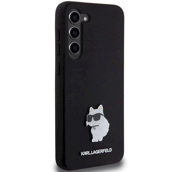 Karl Lagerfeld Silicone Choupette Metal Pin dėklas Samsung Galaxy S24+ - Juodas 3 Karl Lagerfeld Silicone Choupette Metal Pin dėklas Samsung Galaxy S24+ - Juodas 3