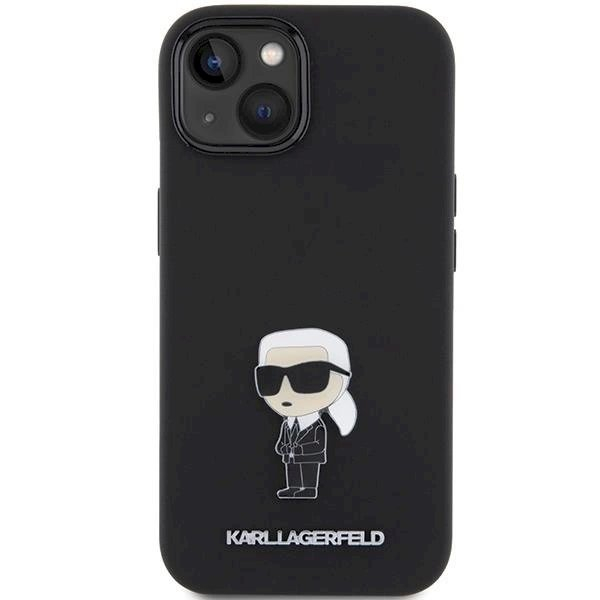 Karl Lagerfeld Silicone Ikonik Metal Pin dėklas skirtas iPhone 15 - Juodas 2 Karl Lagerfeld Silicone Ikonik Metal Pin dėklas skirtas iPhone 15 - Juodas 2