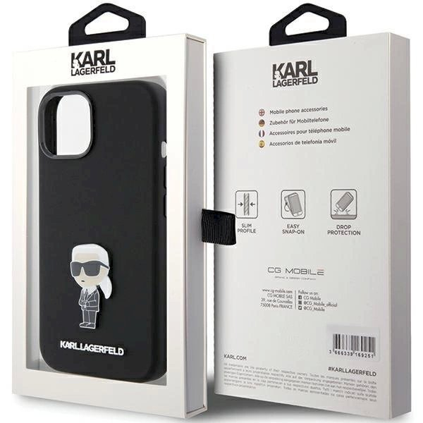 Karl Lagerfeld Silicone Ikonik Metal Pin dėklas skirtas iPhone 15 - Juodas 7 Karl Lagerfeld Silicone Ikonik Metal Pin dėklas skirtas iPhone 15 - Juodas 7