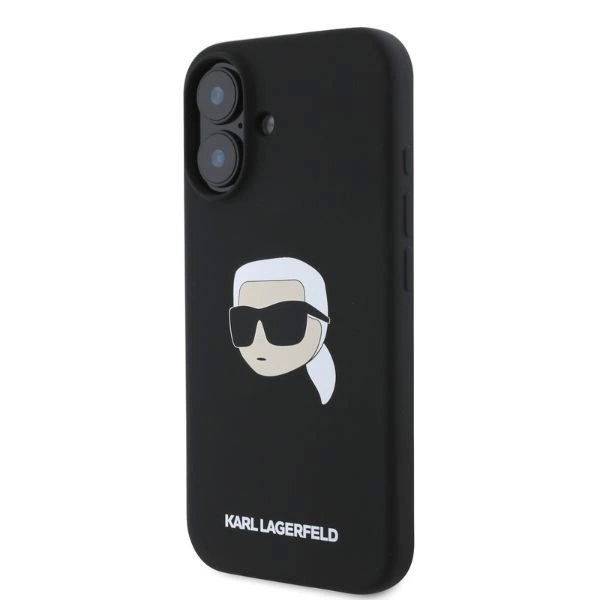 Karl Lagerfeld silikoninis dėklas su Karl galvos atvaizdu MagSafe iPhone 16 - juodas 2