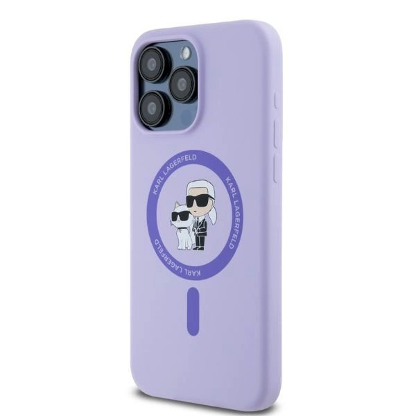 Karl Lagerfeld Silicone Karl&Choupette Heads Ring MagSafe Dėklas iPhone 15 Pro Max - violetinis 1 Karl Lagerfeld Silicone Karl&Choupette Heads Ring MagSafe Dėklas iPhone 15 Pro Max - violetinis 1