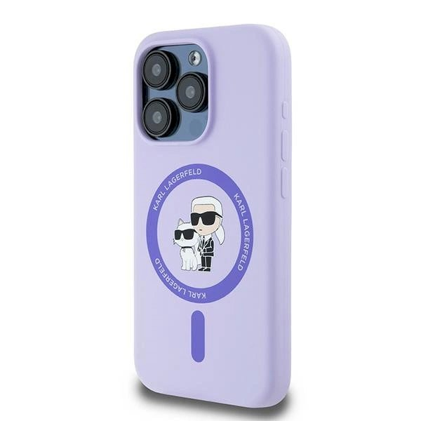 Karl Lagerfeld Silicone Karl&Choupette Heads Ring MagSafe Dėklas iPhone 15 Pro - violetinis 1 Karl Lagerfeld Silicone Karl&Choupette Heads Ring MagSafe Dėklas iPhone 15 Pro - violetinis 1