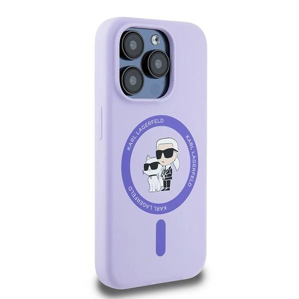 Karl Lagerfeld Silicone Karl&Choupette Heads Ring MagSafe Dėklas iPhone 15 Pro - violetinis 3 Karl Lagerfeld Silicone Karl&Choupette Heads Ring MagSafe Dėklas iPhone 15 Pro - violetinis 3
