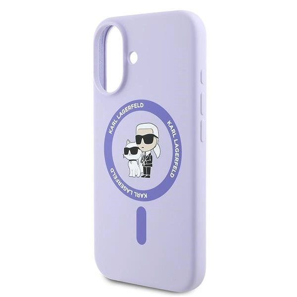 iPhone 16 Plus Karl Lagerfeld Silicone Karl&Choupette Heads Ring MagSafe dėklas - violetinis 5