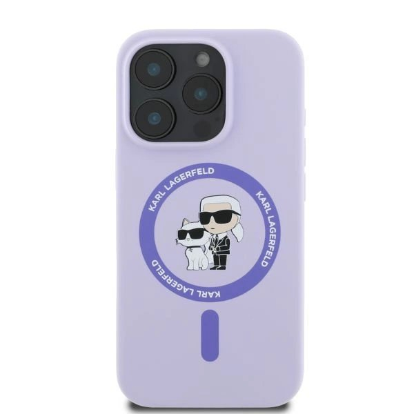 iPhone 16 Pro Max Karl Lagerfeld Silicone Karl&Choupette Heads Ring MagSafe dėklas - violetinis 3