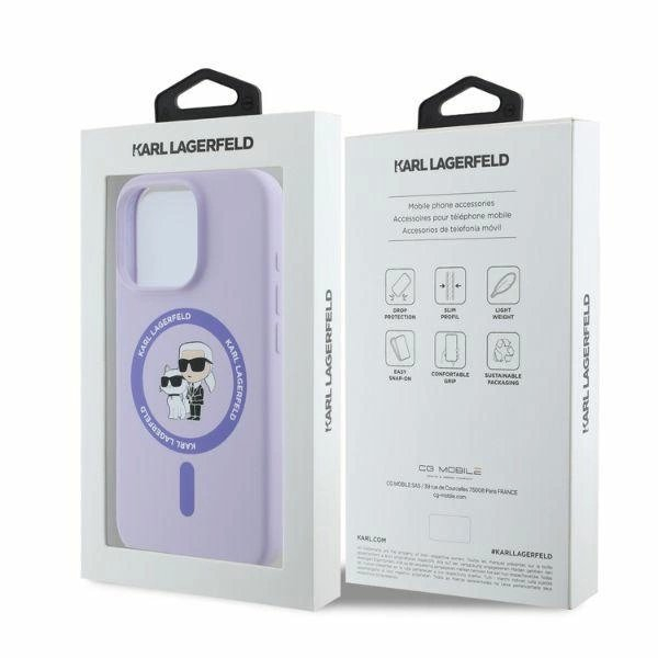 iPhone 16 Pro Max Karl Lagerfeld Silicone Karl&Choupette Heads Ring MagSafe dėklas - violetinis 4