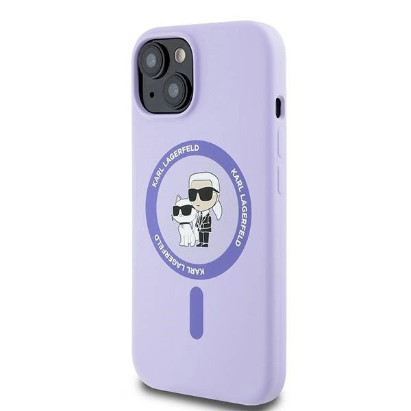 Karl Lagerfeld Silicone Karl&Choupette Heads Ring MagSafe iPhone 15 Case - violetinis 1 Karl Lagerfeld Silicone Karl&Choupette Heads Ring MagSafe iPhone 15 Case - violetinis 1