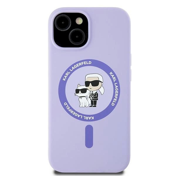 Karl Lagerfeld Silicone Karl&Choupette Heads Ring MagSafe iPhone 15 Case - violetinis 2 Karl Lagerfeld Silicone Karl&Choupette Heads Ring MagSafe iPhone 15 Case - violetinis 2