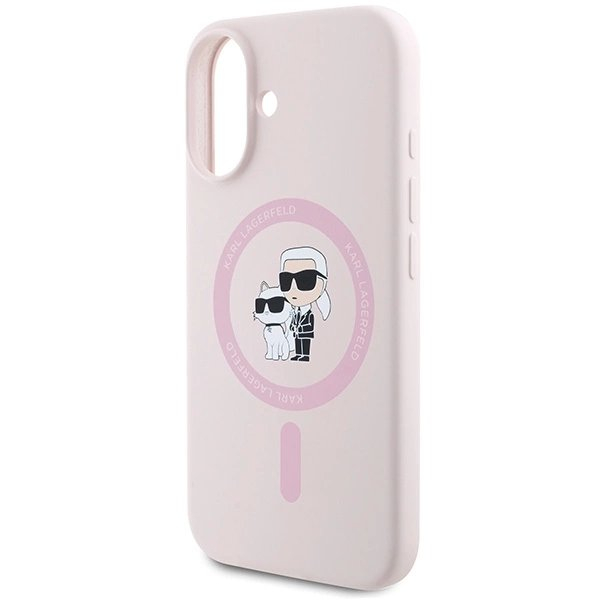 iPhone 16 Karl Lagerfeld Silicone Karl&Choupette Heads Ring MagSafe dėklas - rožinis 5