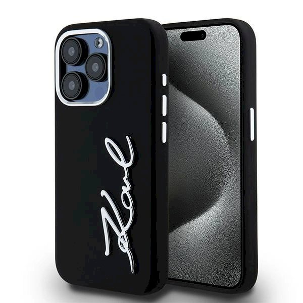 Karl Lagerfeld Silicone Metal Script Logo dėklas iPhone 15 Pro - Juodas Karl Lagerfeld Silicone Metal Script Logo dėklas iPhone 15 Pro - Juodas