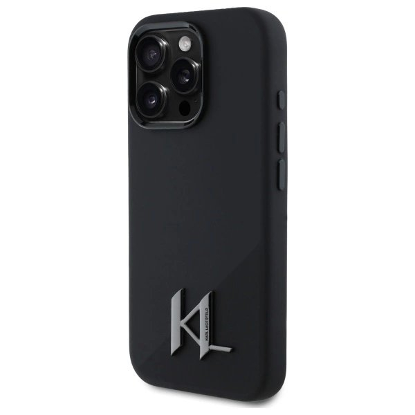 iPhone 16 Pro Max Dėklas Karl Lagerfeld Silicone Shadow Metal Initial MagSafe – juodas 1