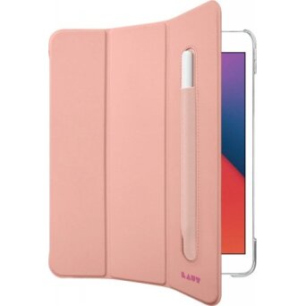 iPad 10.2" (7 / 8 / 9 kartos) LAUT Huex Folio dėklas su Apple Pencil laikikliu – rožinis 1