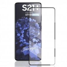 LCD apsauginis stikliukas 5D Cold Carving Samsung G996 S21 Plus lenktas juodas be išpjovimo
