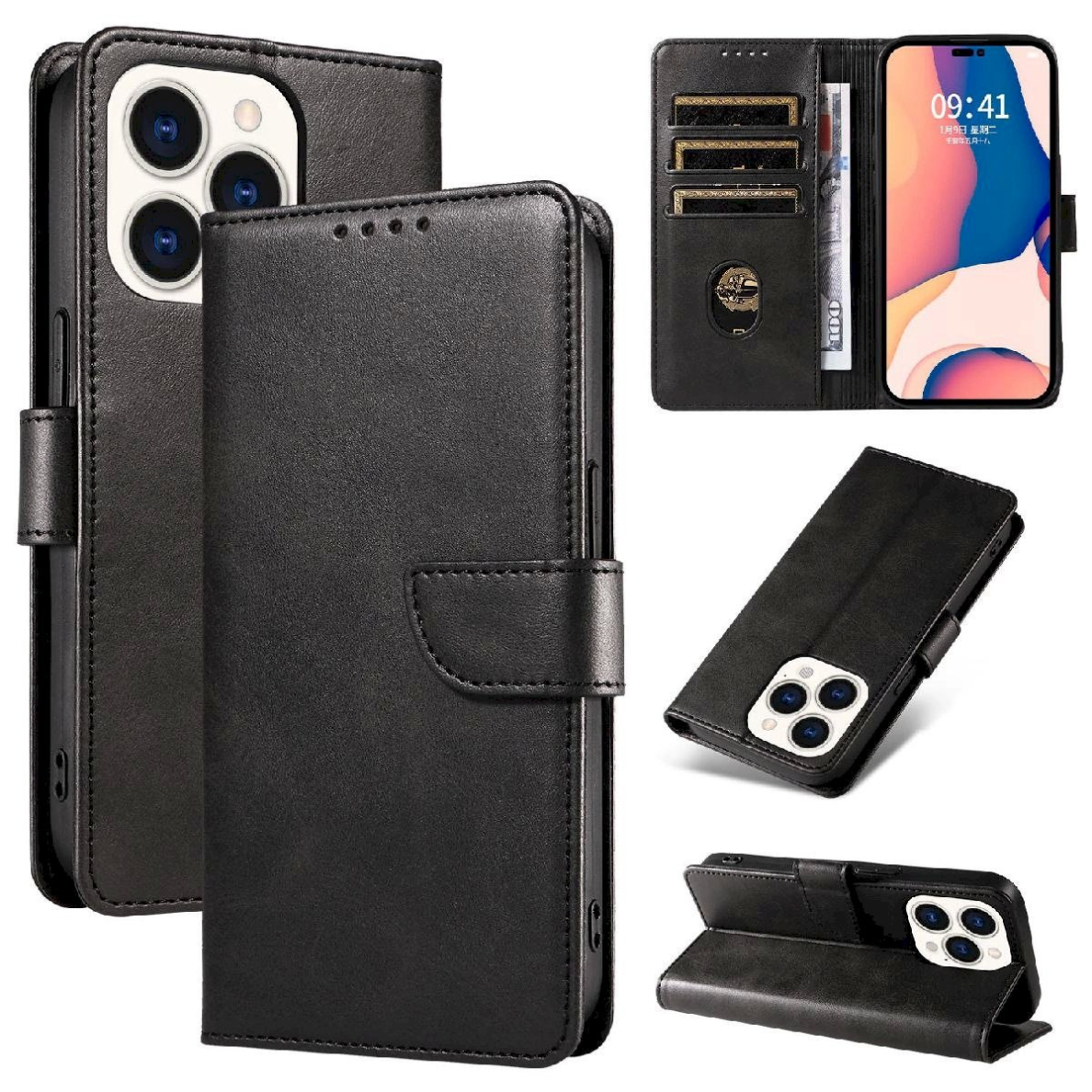 Atverčiamas odinis dėklas iPhone 16 Pro Max - juodas 1 Atverčiamas odinis dėklas iPhone 16 Pro Max - juodas 1