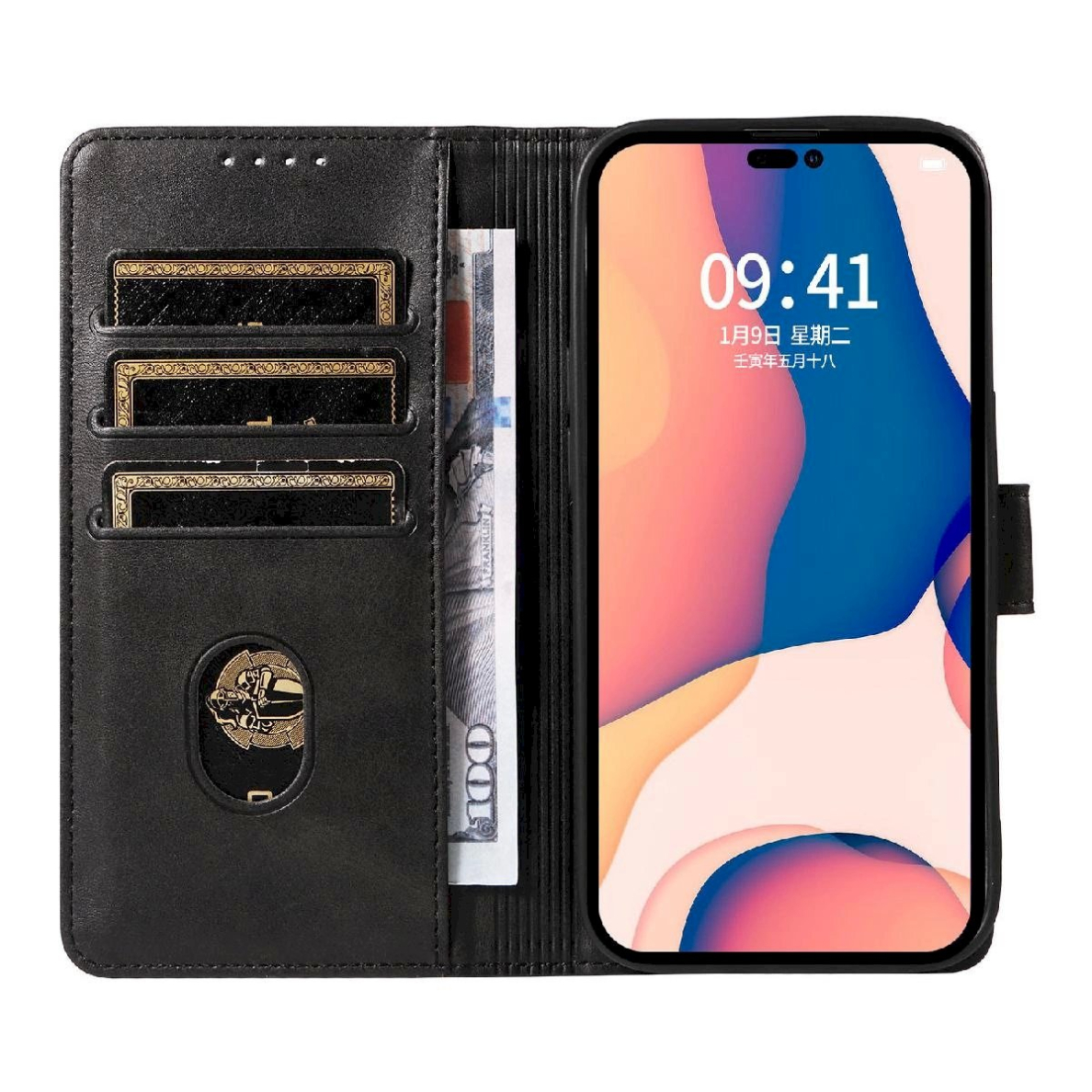 Atverčiamas odinis dėklas iPhone 16 Pro Max - juodas 4 Atverčiamas odinis dėklas iPhone 16 Pro Max - juodas 4
