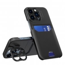 Dėklas Leather Stand Case iPhone 14 Pro Max Juodas