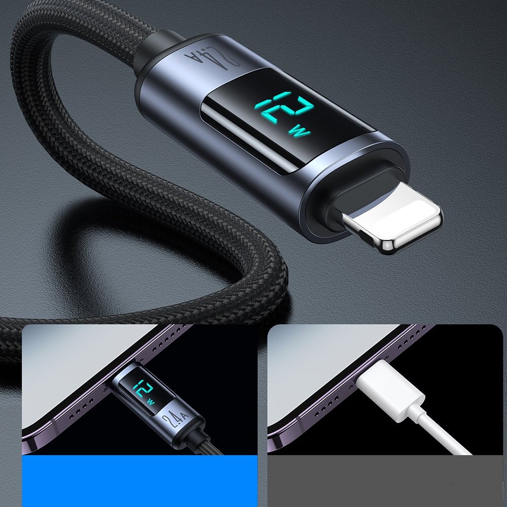 Lightning cable - USB A 2.4A 1.2m with LED display Joyroom S-AL012A16 - Juodas 4 Lightning cable - USB A 2.4A 1.2m with LED display Joyroom S-AL012A16 - Juodas 4